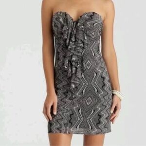 Guess Chiffon Strapless Ruffle Front Detail Mini Dress